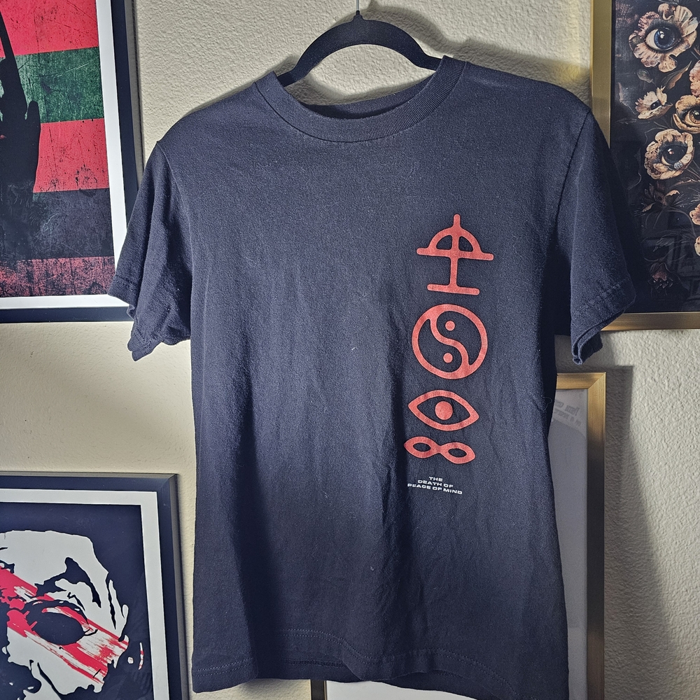 Black Graphic T-Shirt with Red Symbols